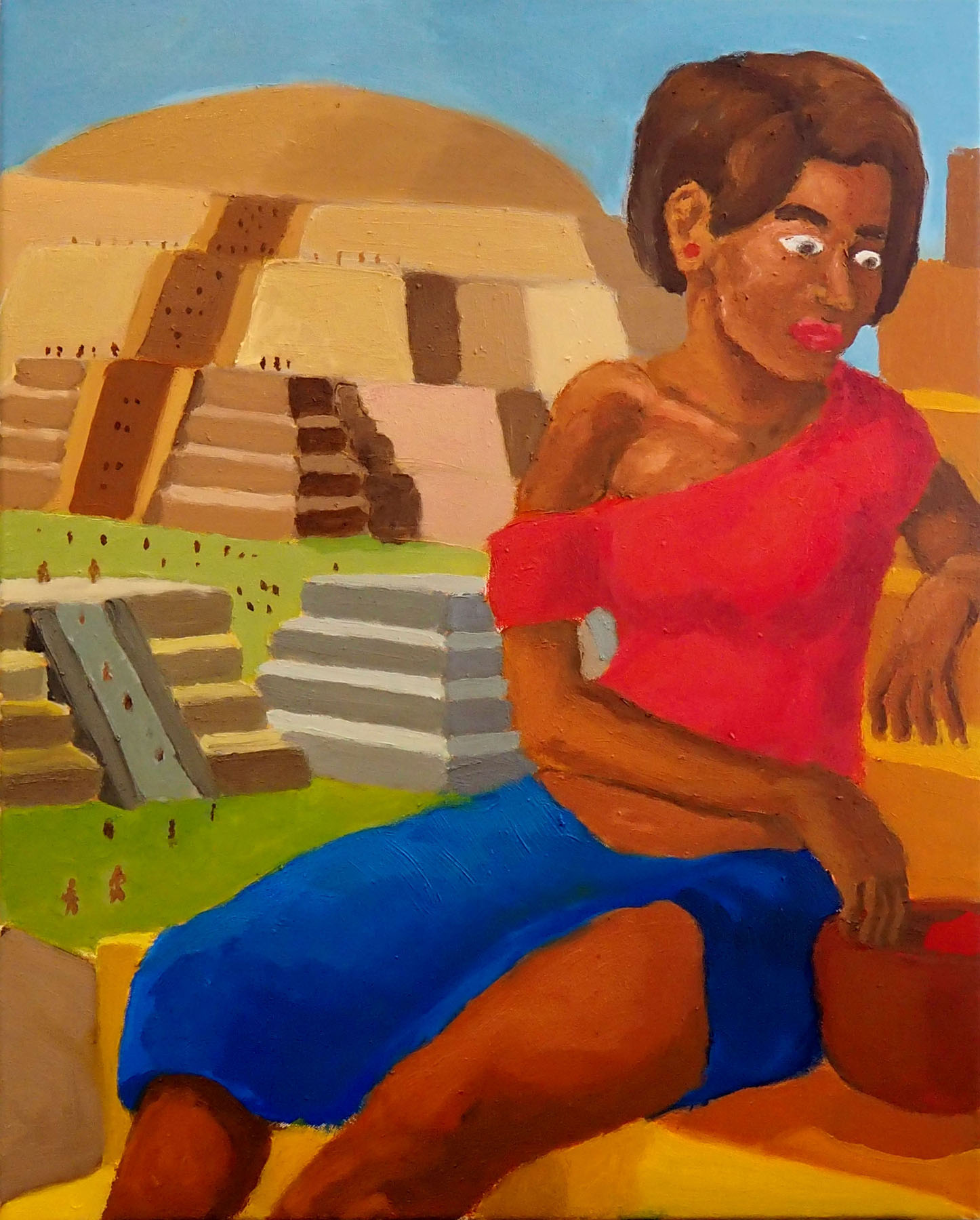 Royce Sebastian Brown Woman on a Staircase Aztec Pyramid Mesoamerican