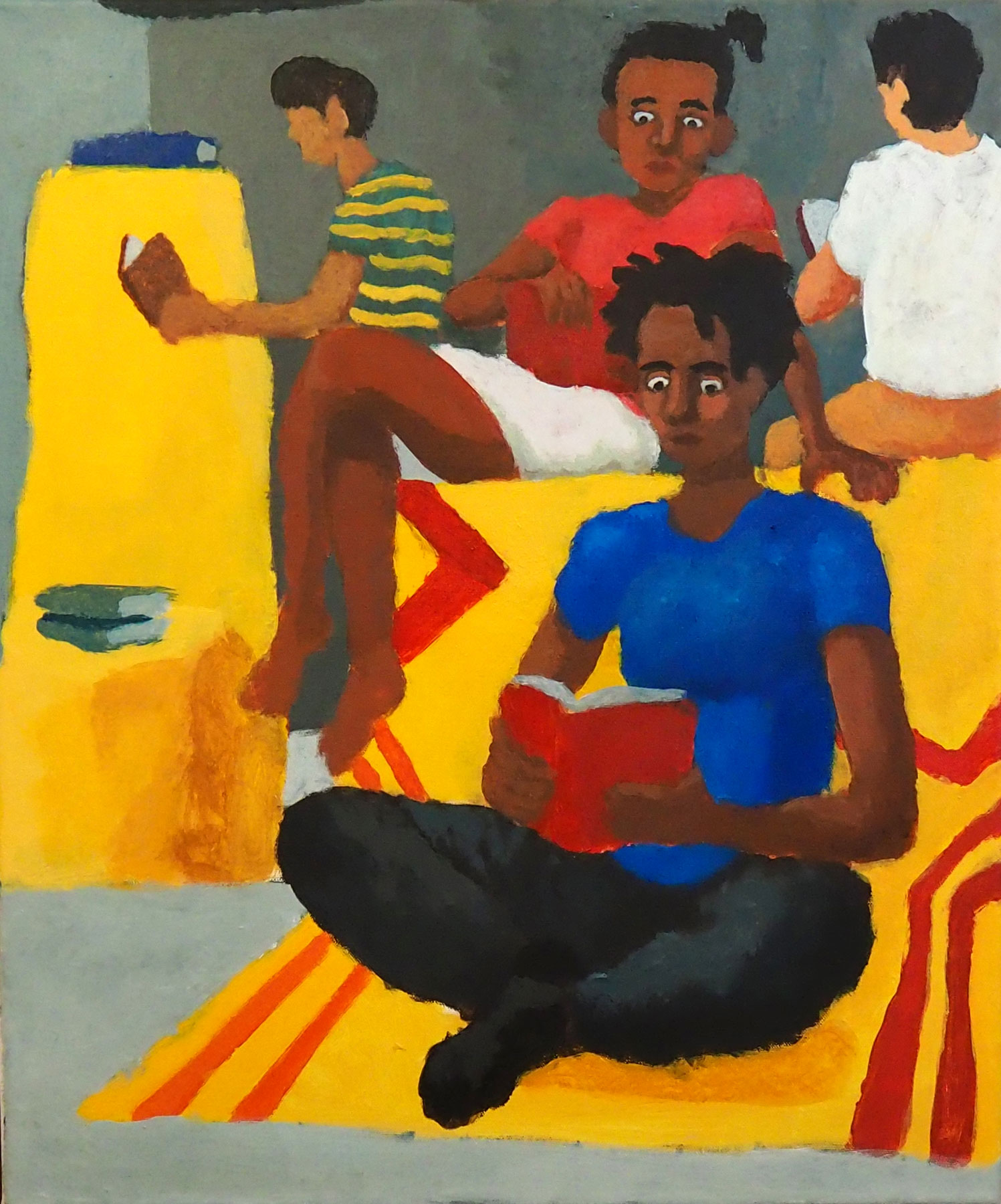 people reading books in a room